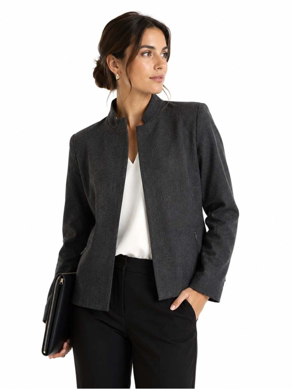 Talbots Grey Long Sleeved 100% Wool Full Zip Suit Jacket Blazer Size 12